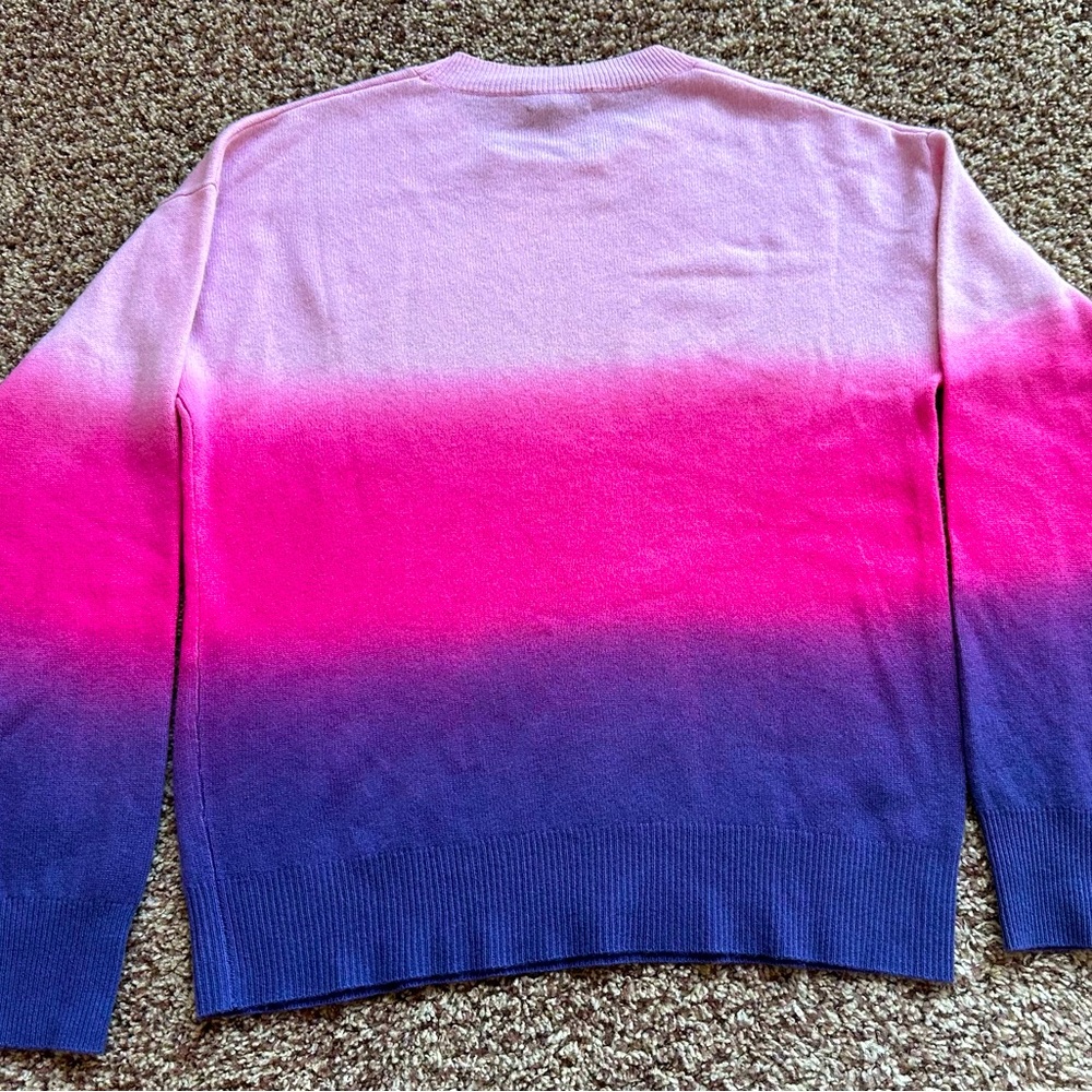 Aqua cashmere crewneck sweater vibrant ombré in size Large.